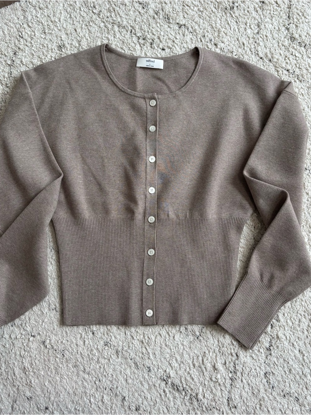 Aritzia Golightly Wilfred Cardigan in Heather Nomad Taupe